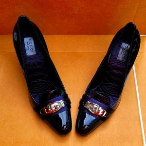 Used Midnight Blue Gucci Tuxedo Patent Leather Heels